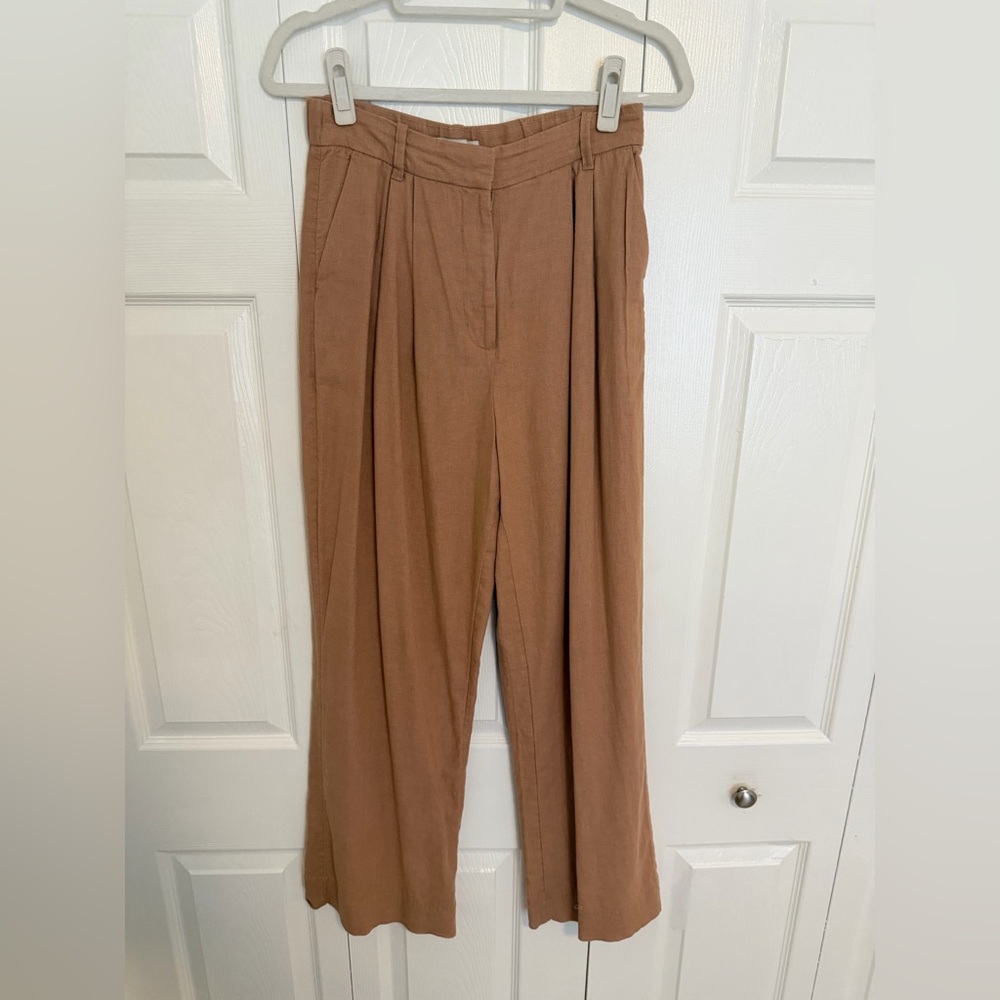 Abercrombie Slone Linen Brown Wide-Leg Trousers